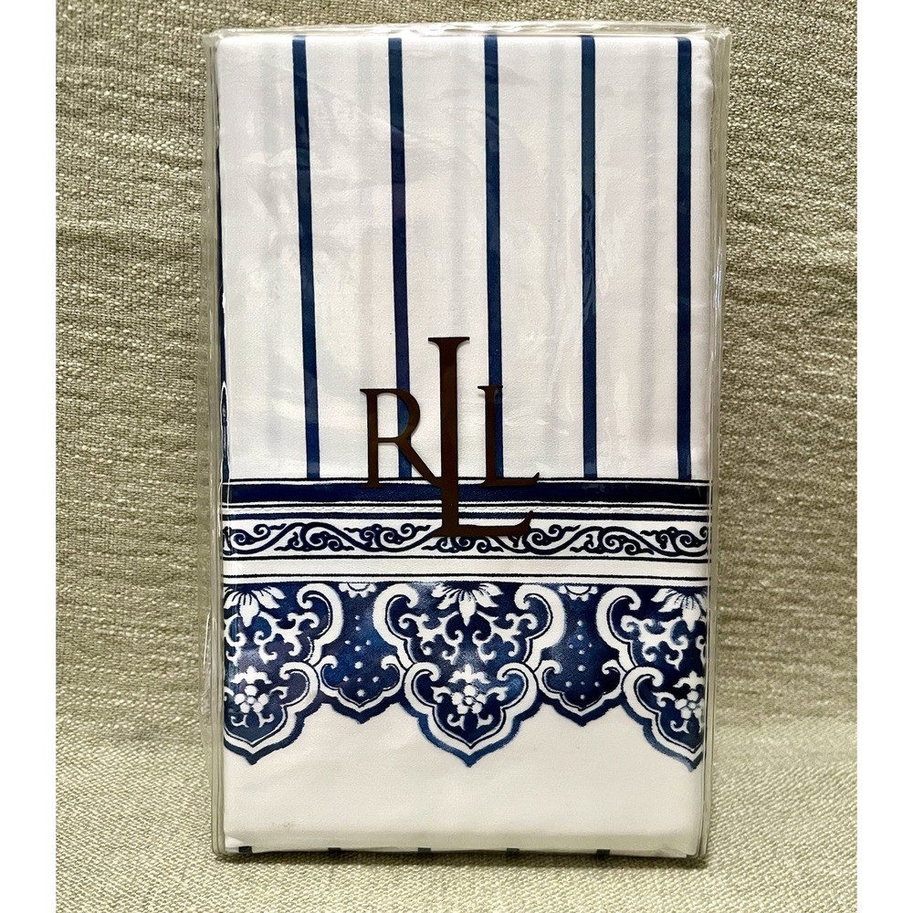 Ralph Lauren Palm Harbor King Pillowcase Set 2pc Blue White Stripe Cotton Sateen